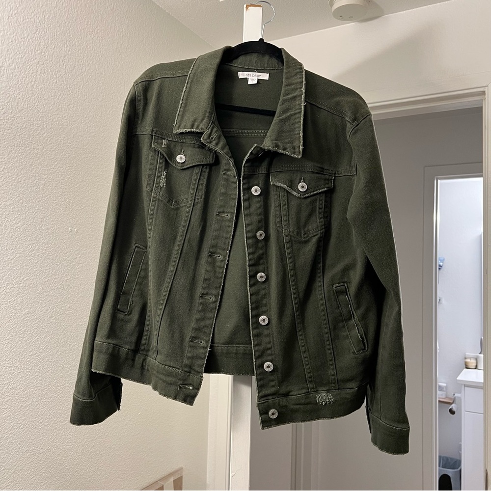 Green denim jacket side small